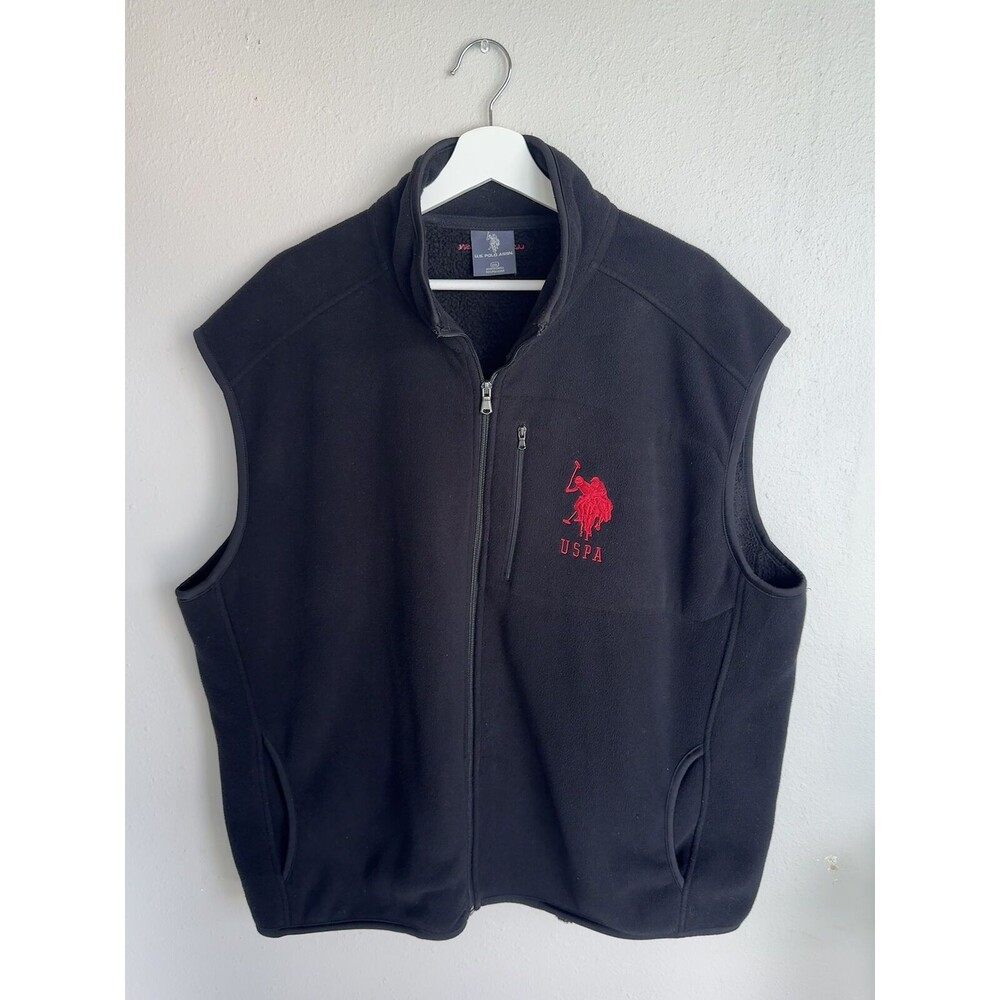 USPA Polo Fleece Vest Black Big & Tall 2XL Full Zip Polyester Great Condition